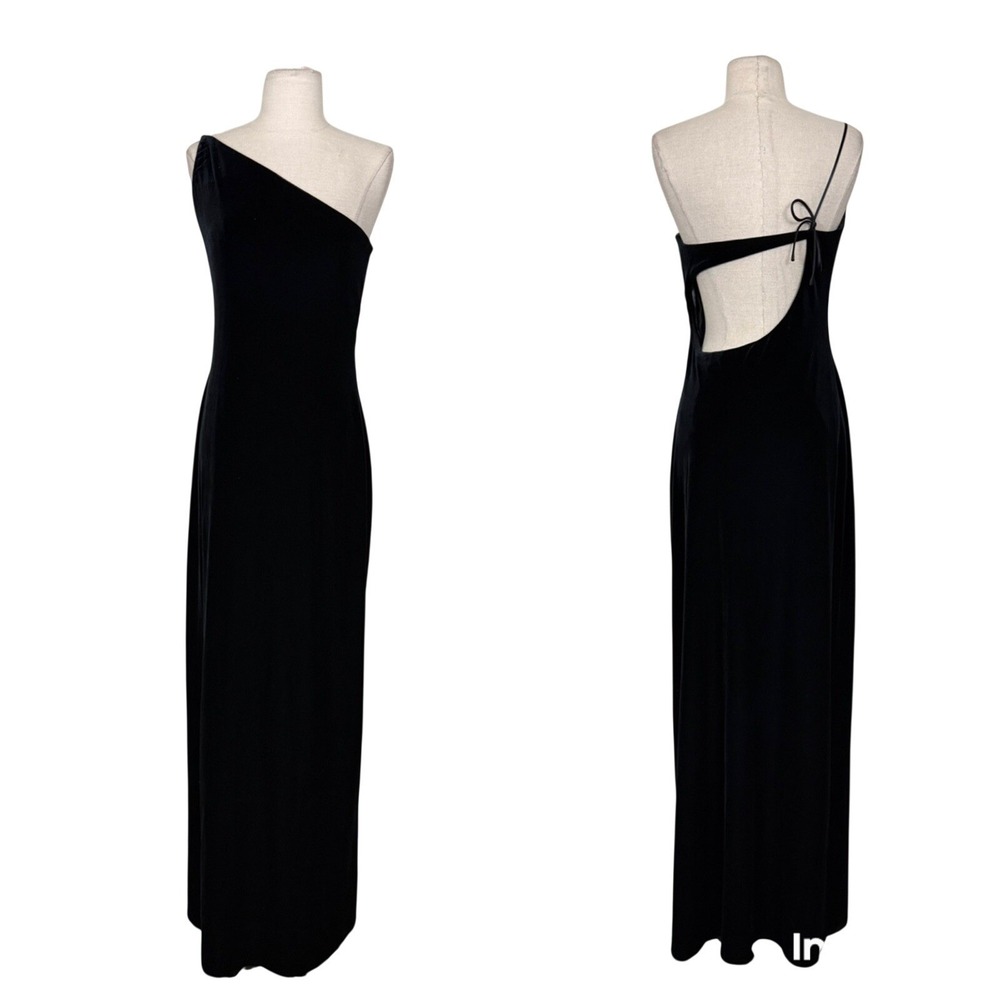 Vtg 1995 Laundry Shelli Segal One Shoulder Velvet Gown Sz 10 Open Back Formal - Picture 1 of 12